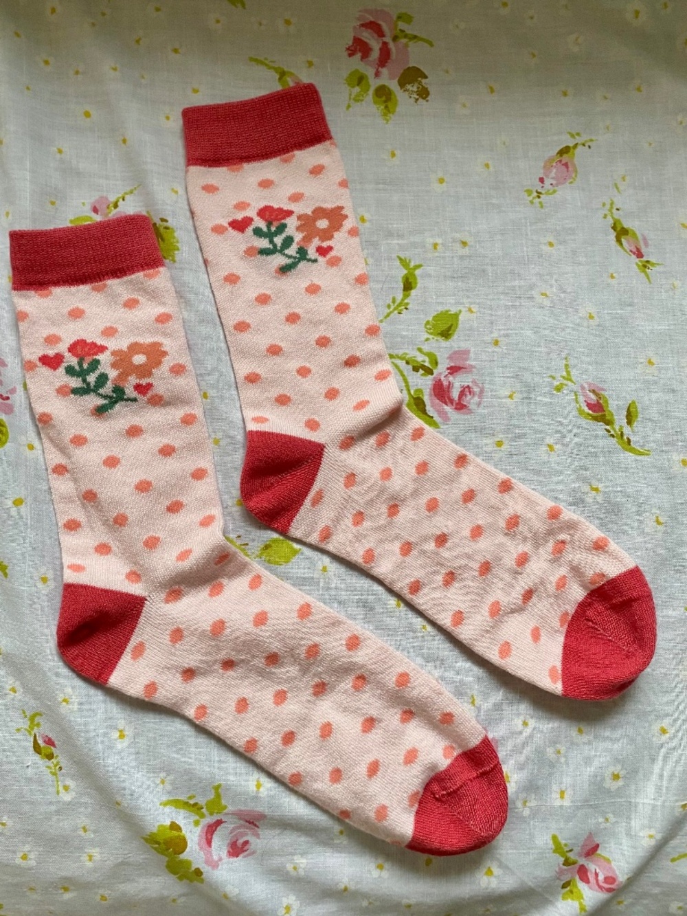 Pink Polka Dot and Flowered Socks